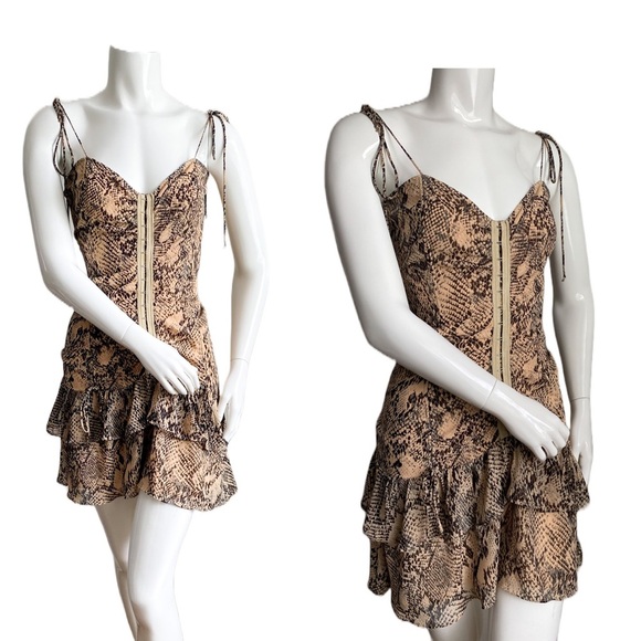 Skylar + Madison Snake Print Cinched Mini Ruffle Dress Retro Frill Sleeveless S - Picture 4 of 8